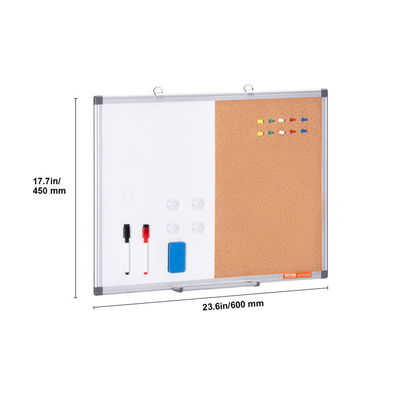 24" x 18" White Magnetic Dry Erase and Cork Board Combo with Aluminum Frame