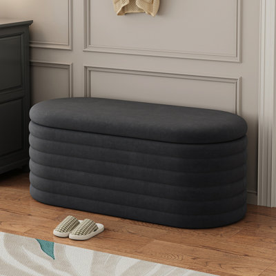 Banc de rangement en chenille avec repose-pieds et banc de rangement rembourré en tissu avec charnière de sécurité pour la chambre à coucher, le salon, le vestibule et le placard 
