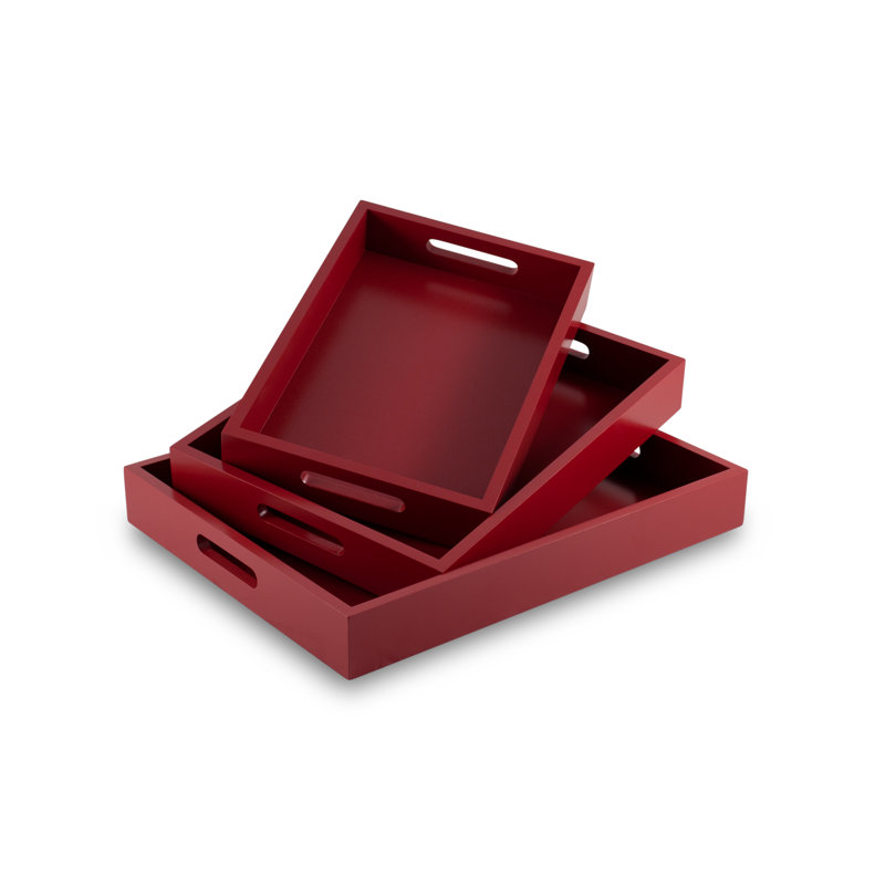 Osiris Wood Tray - Set of 3, Red