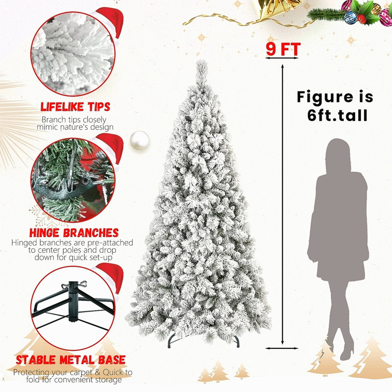 Arbre de Noël 7,5 pi avec 1252 pointes - PVC enneigé et branches à aiguilles dures, structure à charnières pour une installation facile, support en métal stable - arbre de Noël réaliste