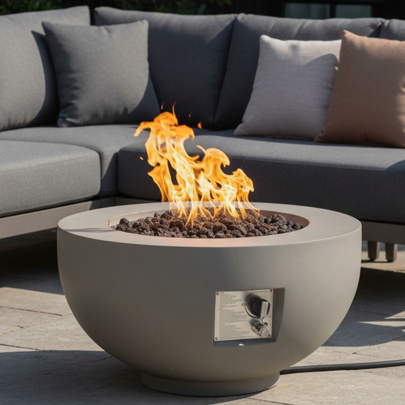 Table de foyer d'extérieur ronde, bol de foyer de 40 000 BTU, foyer au propane avec pierres de lave gratuites, housse de pluie et couvercle de brûleur pour patio, jardin, terrasse