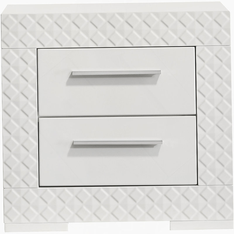 Table de chevet blanche à 2 tiroirs Pierce, Gloss White