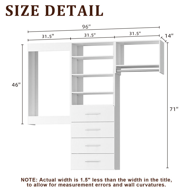 Modular Closet System, Versatile and Customizable Walk-In Design for Efficient Storage and Organization, 96" Wide