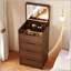 Meuble-lavabo 3 en 1 en noyer avec miroir rabattable, bureau en verre et 3 tiroirs pour un rangement compact et élégant