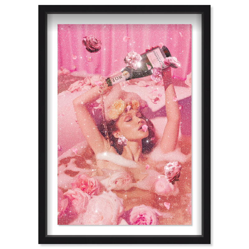 Oliver Gal Rose Champagne Bath Fashion and Glam - Diamond Dust Framed Shadowbox Art, 46.5" H x 31.5" W, Black