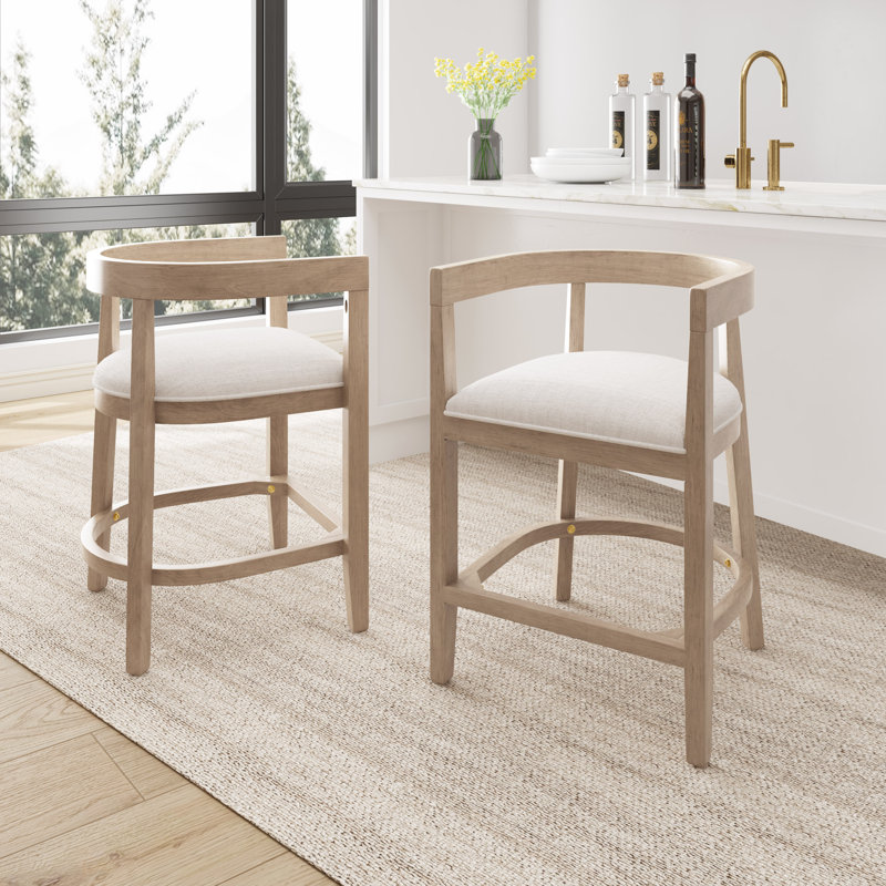 Tabouret de comptoir en bois d'hévéa Gurseese, Frêne clair, Tabouret de comptoir (siège d'une hauteur de 25,2