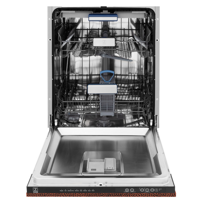 ZLINE 24" Tallac Series 3rd Rack Tall Tub Dishwasher with Stainless Steel Tub, 51dBa, Hand Hammered Copper