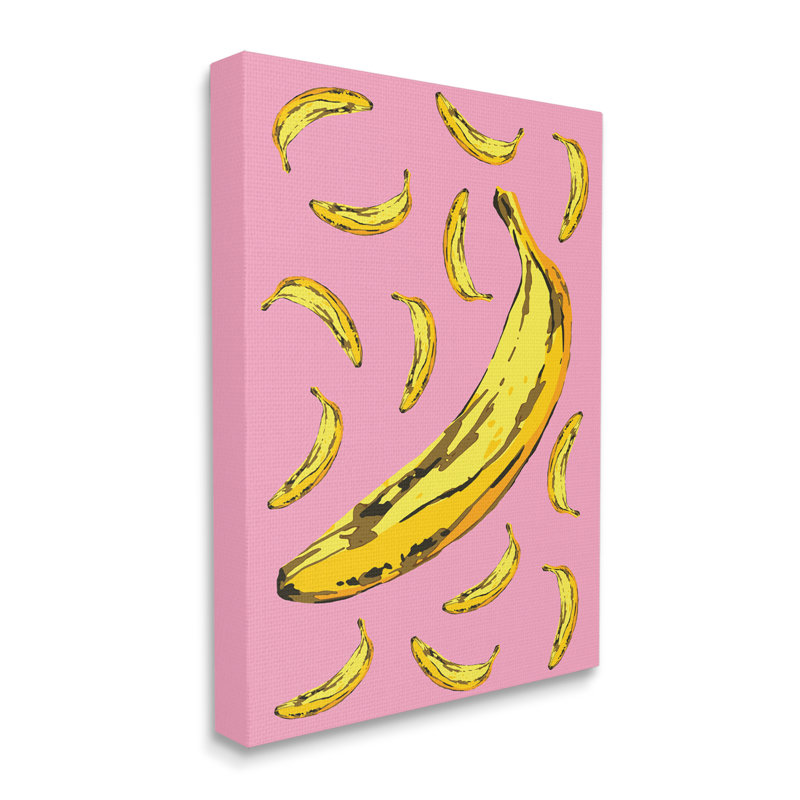 Bananes mûres fantaisistes, fruits tropicaux, jaune, rose, H 40 po x l 30 po, Toile tendue