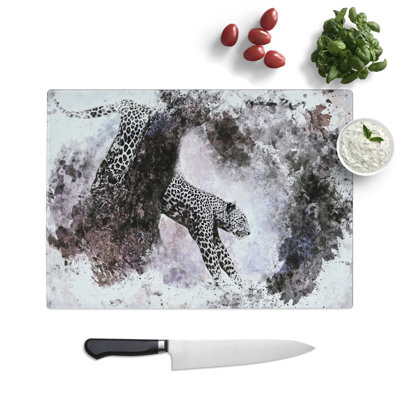 Glass Leopard Climbing From A Tree in Abstract Chopping Board