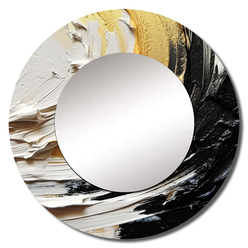 Or noir, spirale Illusions III - grand miroir abstrait en spirale, décoration murale ronde unique, 29 po x 29 po