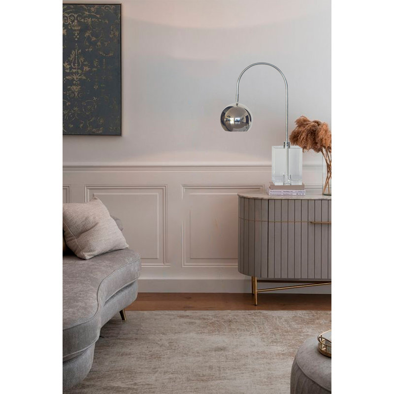 Gideon 1-Light Chrome Arched Table Lamp With Crystal Base, Polished Nickel