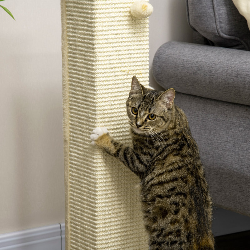 Cat Scratch Post 80cm Tall with Sisal Hanging Ball Toy Oak Beige