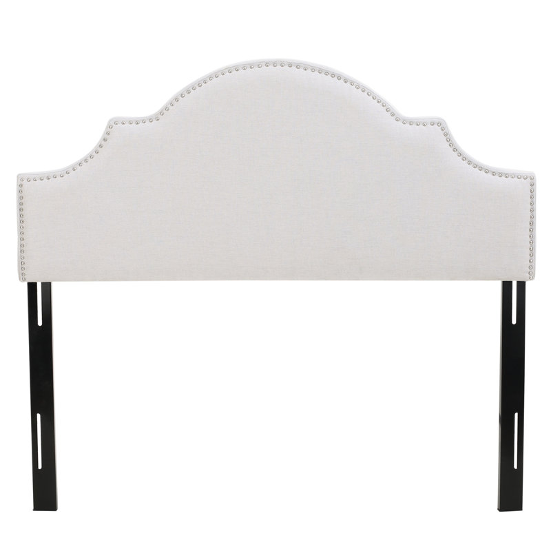 Queen & Full Sized Headboard - Charming Arched Silhouette, Nailhead Trim, Adjustable Feet, Inviting Upholstery And Classy Design, Stud Upholstery, Grey Tone