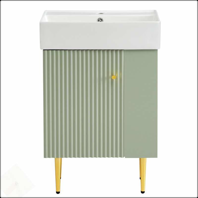 Meuble-lavabo compact compact de 21,6 po avec lavabo en céramique, idéal pour les petites salles de bain et un rangement efficace
