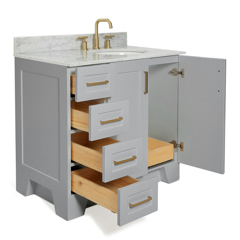 ARIEL TAYLOR 37 IN RIGHT OFFSET SINGLE OVAL SINK VANITY, Gray, Right, Oval 