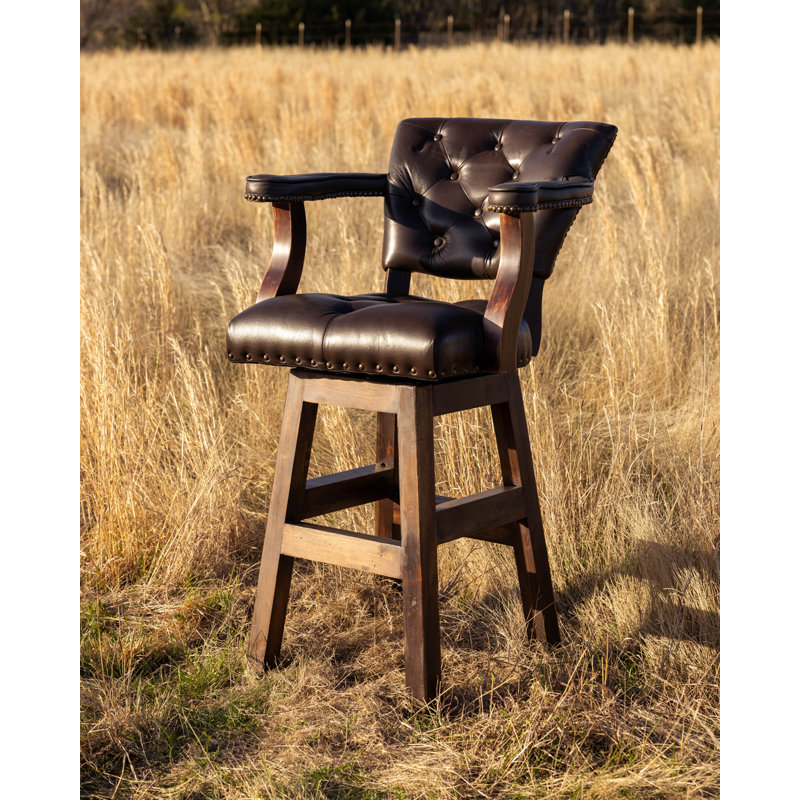 Trophy Swivel Upholstered Counter Stool with Solid Wood Frame, Brown, Bar Stool (30" Seat Height)