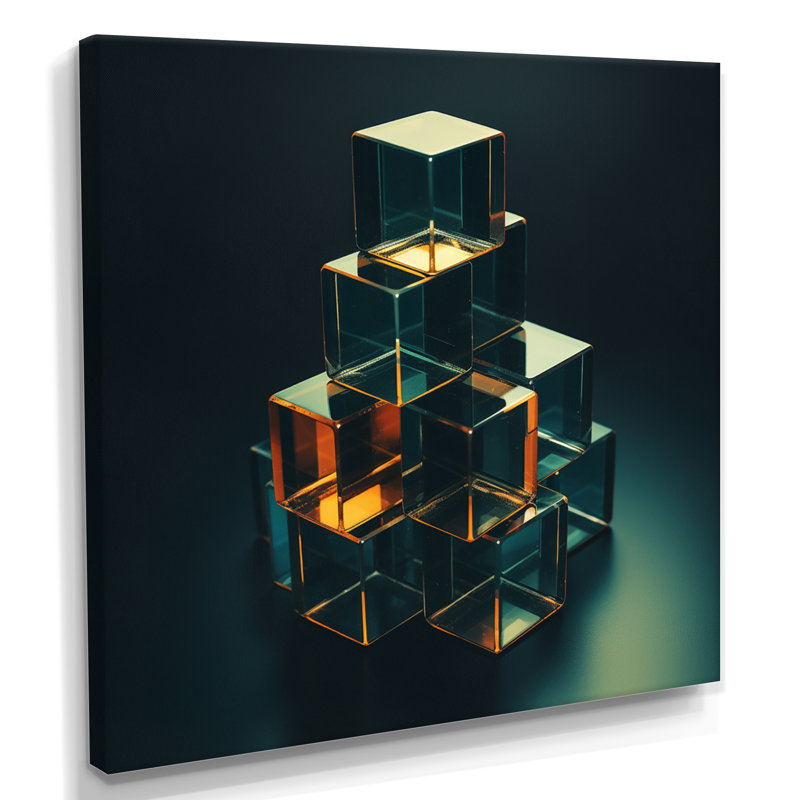 Teal cubist balance - reproduction d'art abstraite, salon, Toile tendue, H 30 po x l 30 po