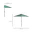 Aarun 3(m) Half Parasol with Crank Handle for Balcony Garden Green