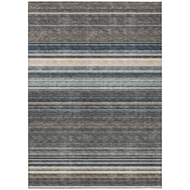 Taupe Stripe Rectangular Washable Synthetic Rug 3 ft x 5 ft
