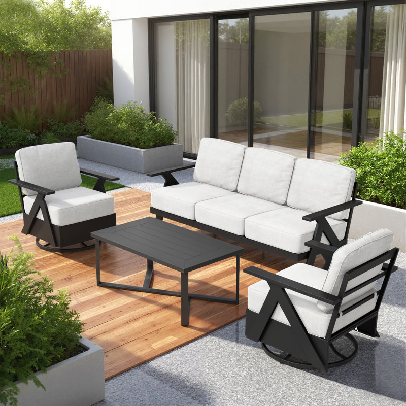 Ensemble de conversation d'extérieur pour 5 personnes avec table, Beige