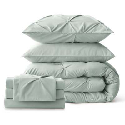 Bedsure Twin Pintuck Bed-in-a-Bag- Pink Pinch Pleat Comforter with Sheets, Pillowcases & Shams, Gift for Mother's Day