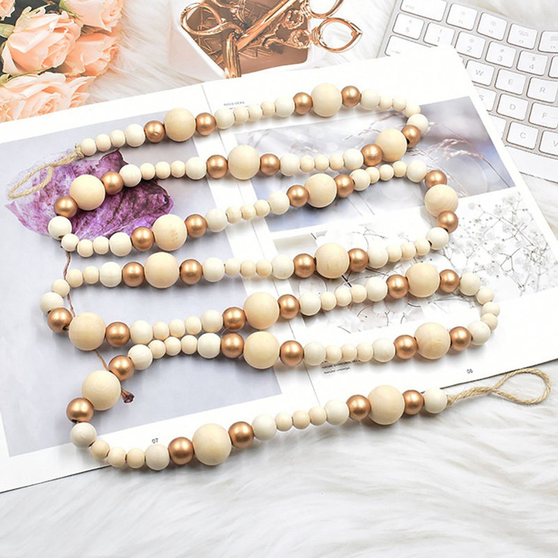 1Pcs Wood Bead Garland Farmhouse Rustic Country Decor Wall Decor Farmhouse Ornament Boho Decorations Woven Wall Hanging