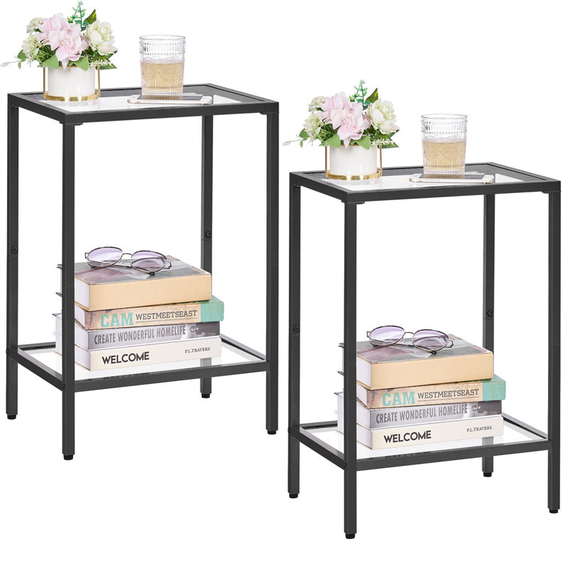 Clorinda Glass Top End Table, Black