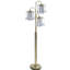 Lampe candélabre 63 po à trois lumières dorée avec abat-jour en faux cristal transparent
