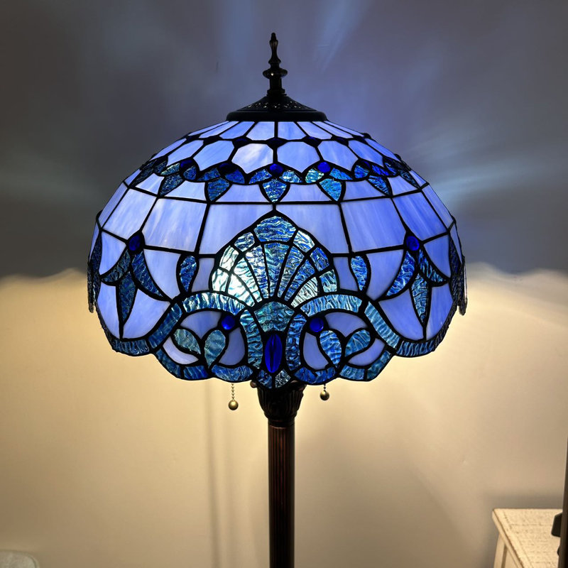 Tonsey Floor Lamp Blue Stained Glass Baroque Style Lavender Metal Base LED Bulbs Included 64"H*16"W*16"D