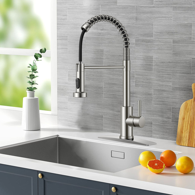 Stainless Steel Single-Handle Spring Pull-Out Faucet With Pull-Down Sprayer For Kitchens, Farmhouses, Campervans, Laundry Rooms