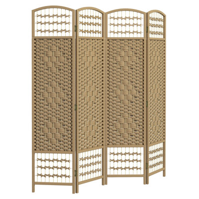 5.6' Room Divider Privacy Screen Wall, 4 Panel Wave Fiber Partition, Natural Hue For Home Office Partition Divider, Screen, Wood-like Appearance