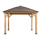 Sunjoy Hardtop Gazebo 11 x 11 ft. Standard Cedar Framed Wood Gazebo with Brown Steel and Polycarbonate