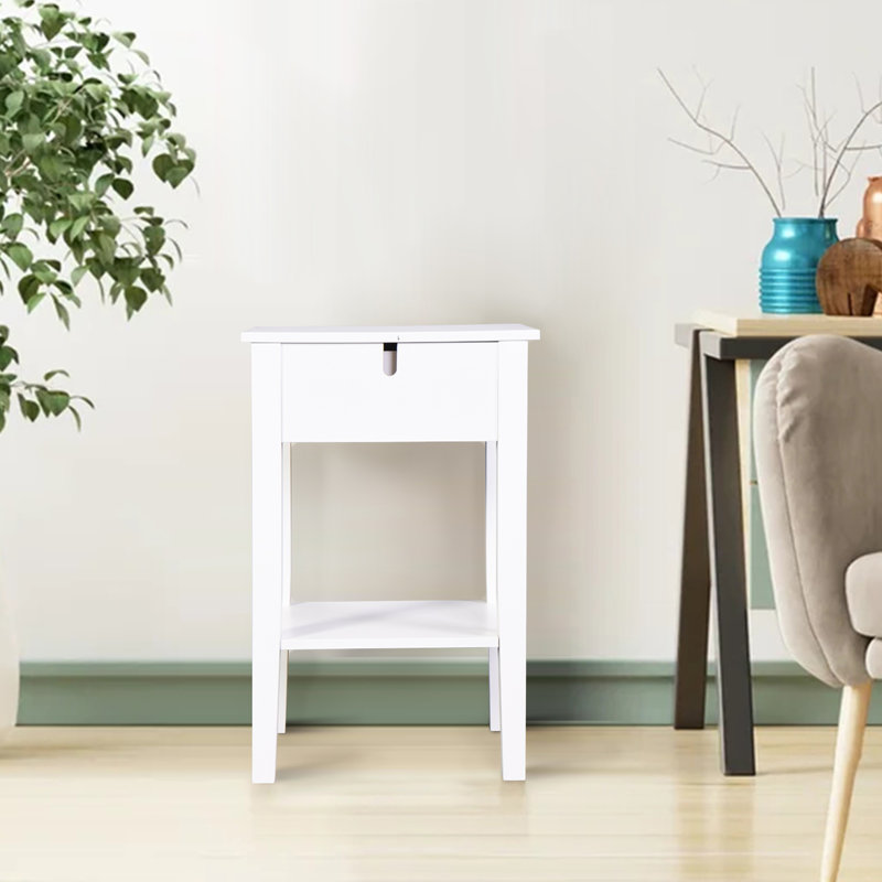 25.6"h White Floor-standing Storage Table With Drawer And Open Shelf For Home