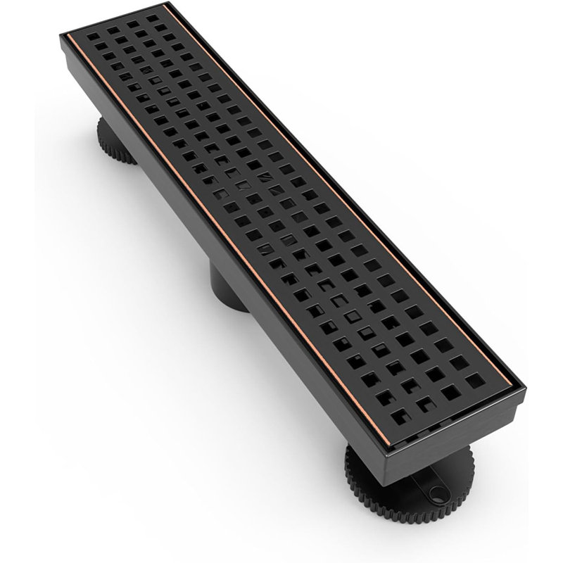 12-Inch Linear Shower Drain, Square Hole Pattern Grate, Oil Rubbed Bronze