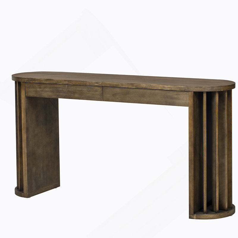 Stylish Console Table With Curved And Straight Line Design, Oak Veneer Finish, Drawers For Storage, Ideal For Farmhouse And Contemporary Homes