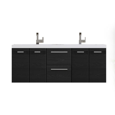 Avalia 60'' Wall Mounted Double Bathroom Vanity with Solid Surface Top