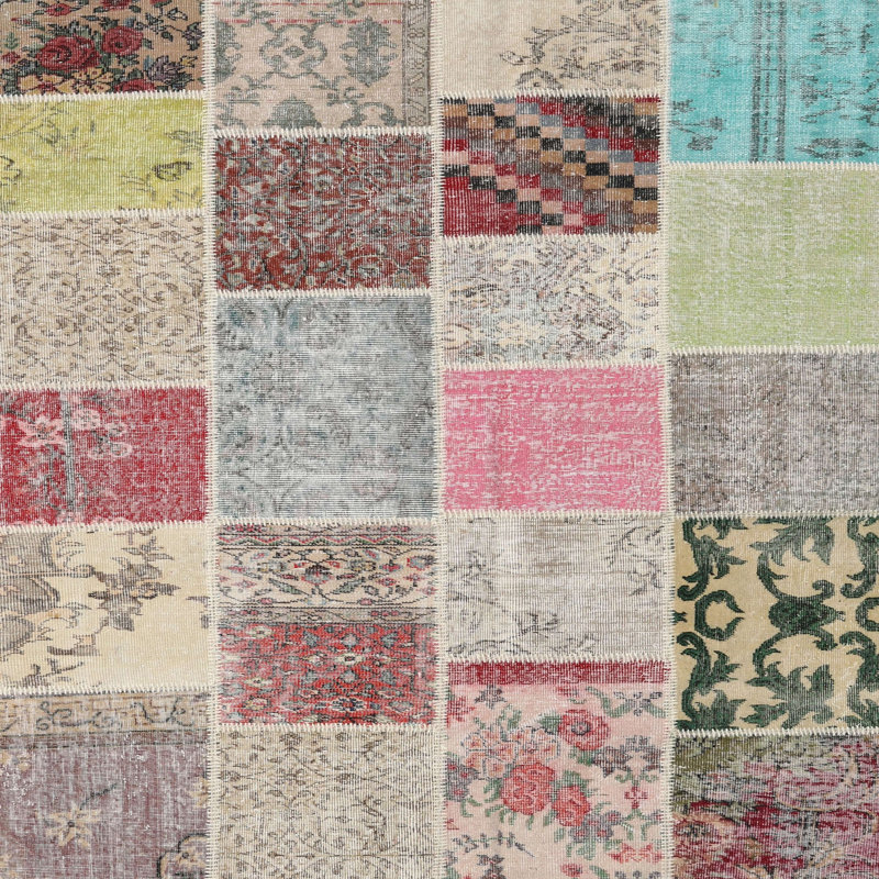 Tapis gris/rose/beige contemporain, Carré 5 pi