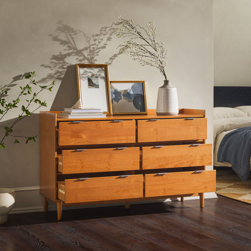 Niarose Solid Wood 6 - Drawer Dresser, Caramel