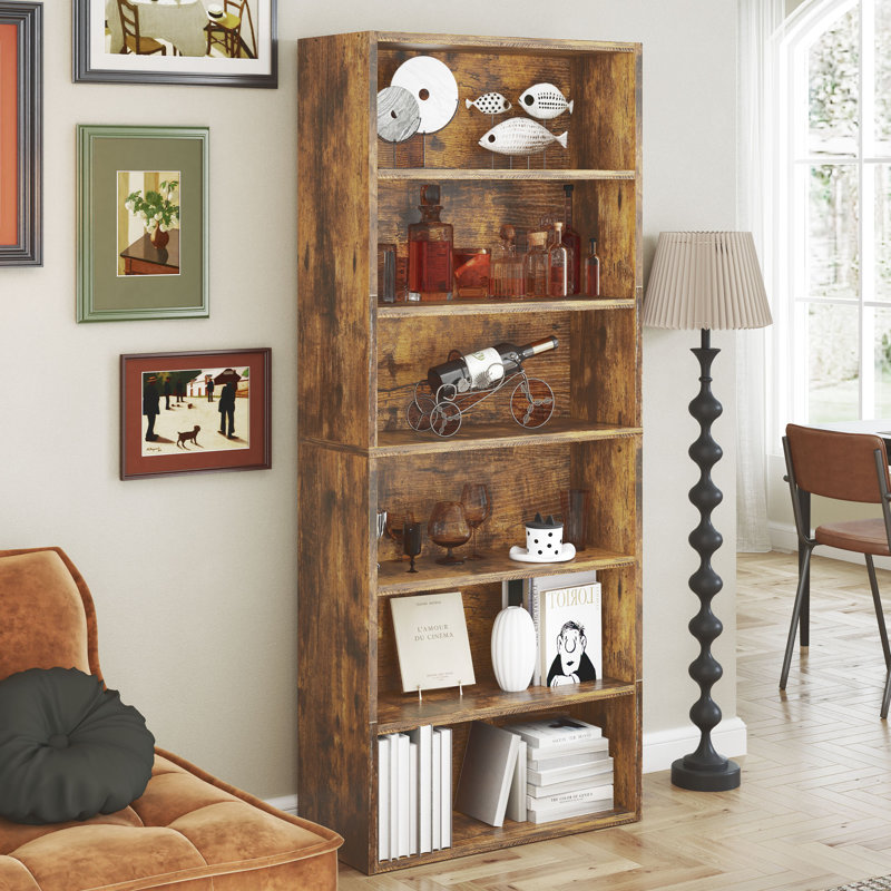Tall Bookcase - Set Of 2, Storage And Display Bookshelves For Home Office And Living Room, Brown, 63" H x 23.8" W x 9.2" D