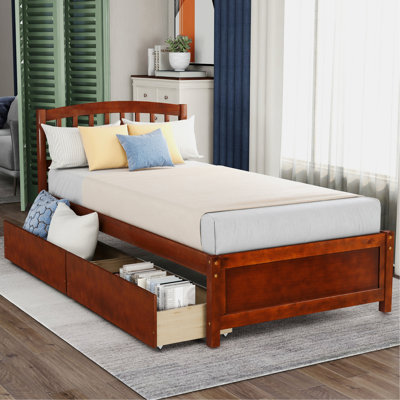 Lit stylé pour appartement, chambre d'amis, lit plateforme, lit de rangement en bois avec deux tiroirs