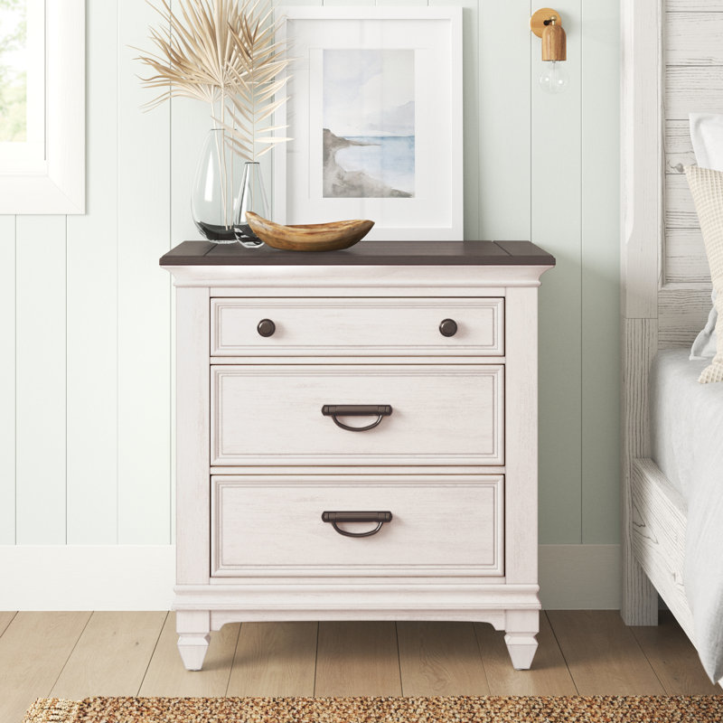 Traditional White and Charcoal 3-Drawer Nightstand