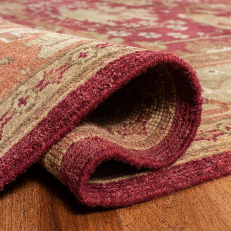 Oushak Oriental Hand-Knotted Wool Red Area Rug, Runner 3' x 10'