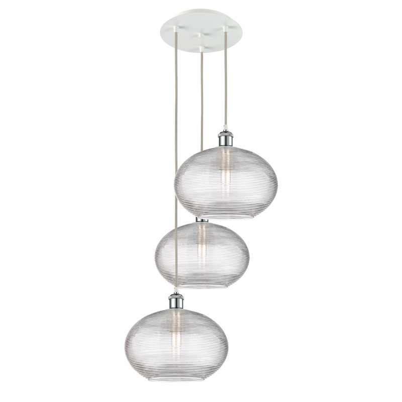 Luminaire suspendu grappe 3 lumières Larrick, H 33 po x l 18,5 po x P 18,5 po, Transparent Ithaca, Chrome poli blanc