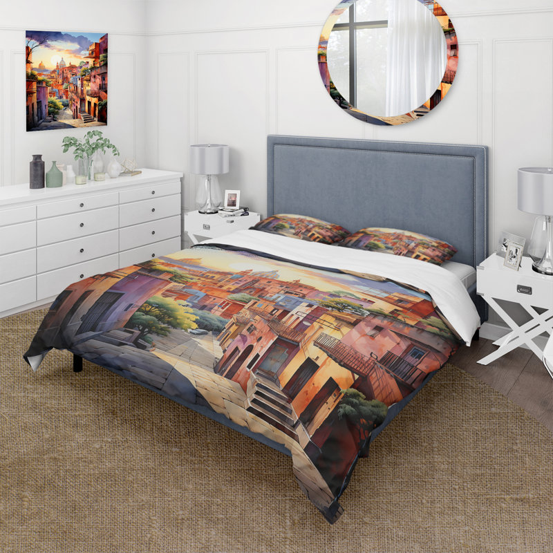 Ensemble de housse de couette Colorful Mexico Magical Oaxaca, Housse de couette pour grand lit et 2 taies décor