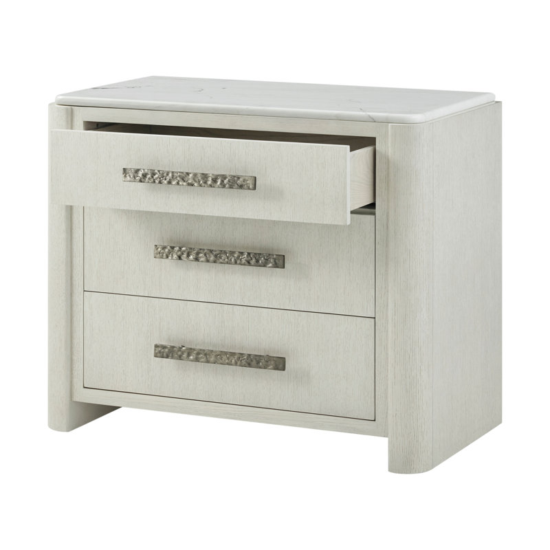 Opal White Marble Top 3-Drawer Nightstand