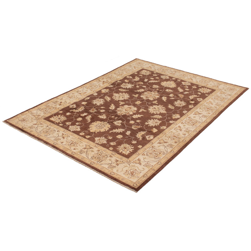 Tapis unique en laine noué à la main crème / rouge de 6 pi 7 po x 9 pi 9 po Provvedi