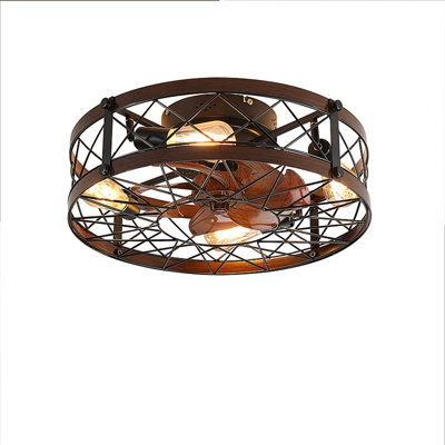 Caged Ceiling Fans With Lights, 20 Inch Flush Mount Ceiling Fan Light, Farmhouse Small Ceiling Fan With Light Fixture, Reversible Fan For Bedroom (Including E26 Bulbs)