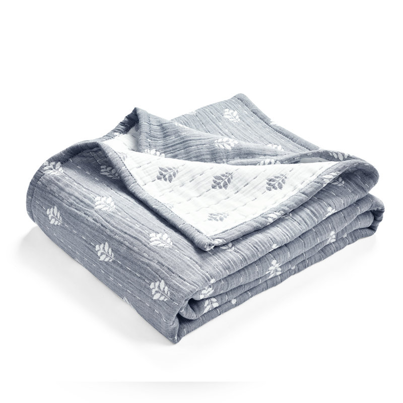 Jeté en jacquard Yetta Hygge Kantha, Marine/ Blanc cassé