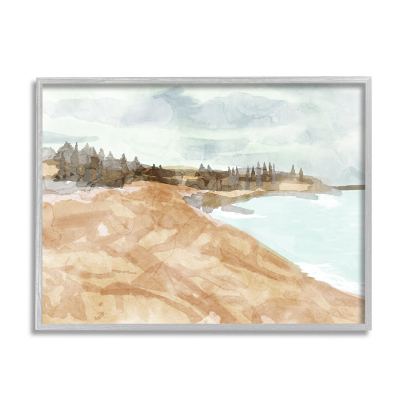 «Abstract Sandy Beach Coastal Landscape» par Lil 'Rue - peinture à cadre flottant sur bois, H 24 po x l 30 po x P 1,5 po