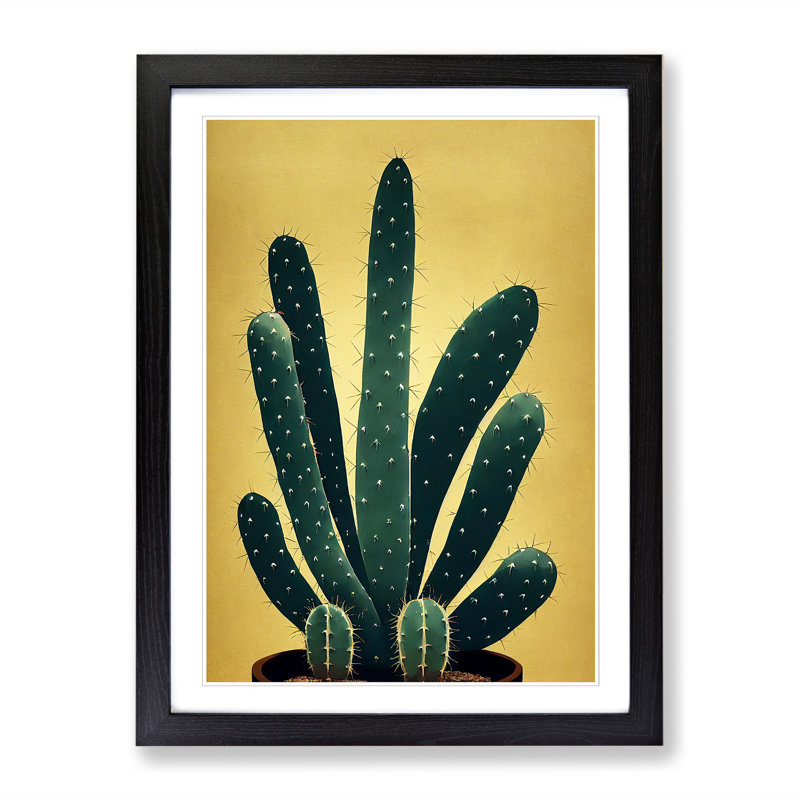 FRM-V0523-340X Cactus Cacti Nouveau - Single Picture Frame Print, Black Framed, 64cm H x 46cm W x 2cm D
